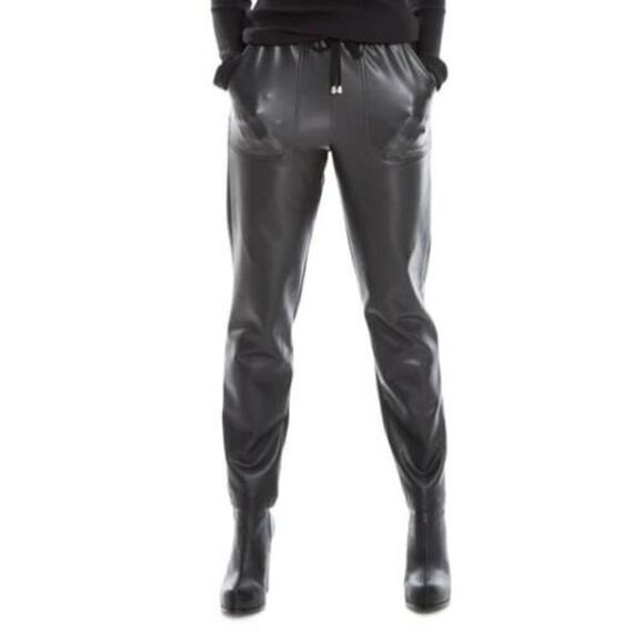 NWT Max Studio Black Faux Leather Pull On Drawstring Waist Pants size medium - Picture 1 of 6